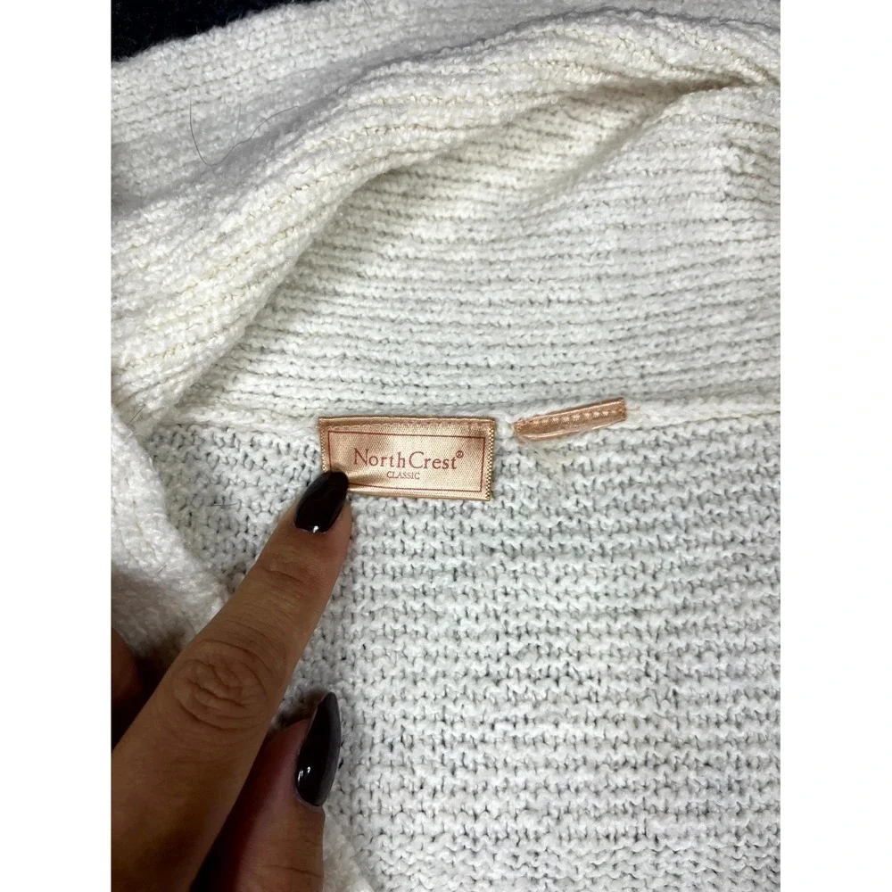 NorthCrest Classic Sweater Women XL Ivory Knit Shawl Collar Three Button Placket